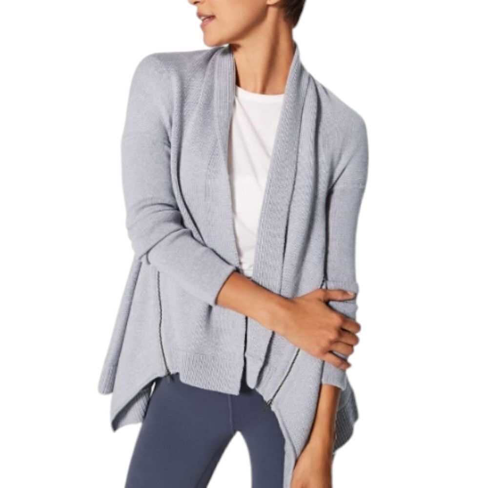 Lululemon Wrap It Up Sweater Grey Open Front Merino Wool size 4